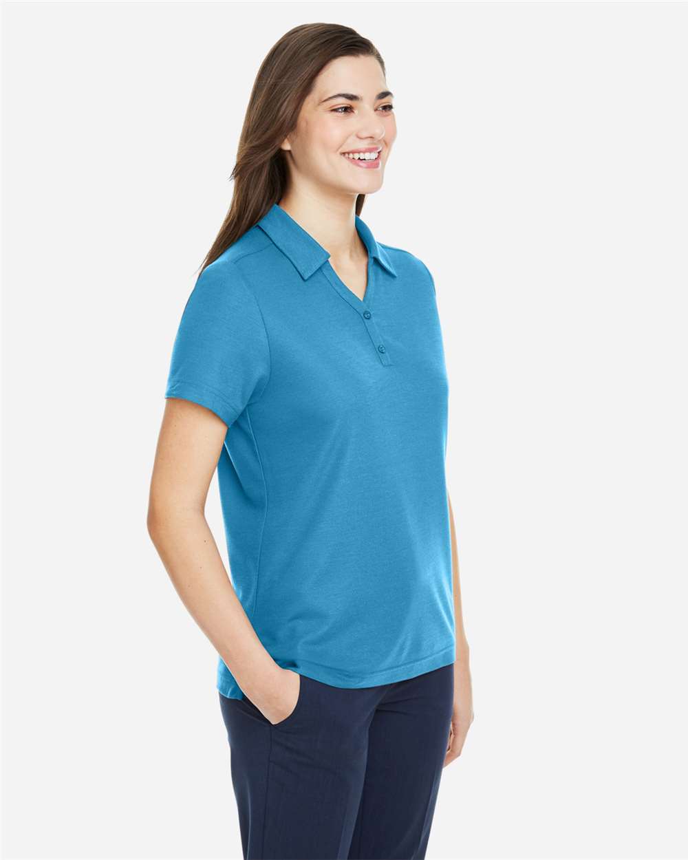 Women's Fusion ChromaSoft™ Pique Polo - OnModelSide - B280A7762 - Electric Blue