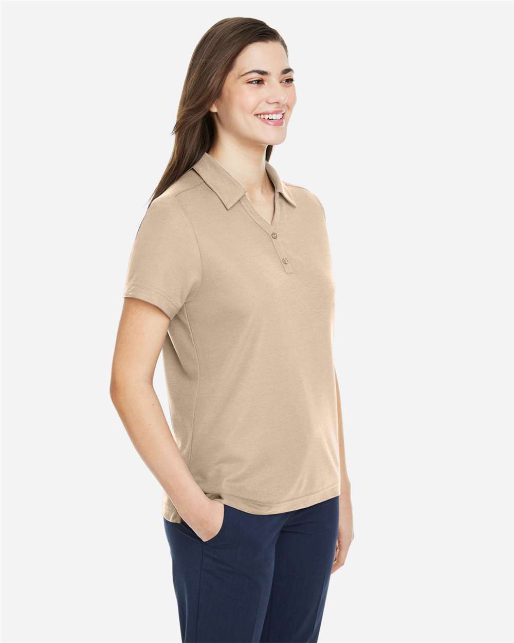 Women's Fusion ChromaSoft™ Pique Polo - OnModelSide - B280A7732 - Stone