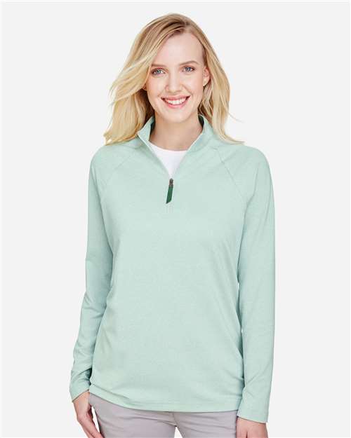 Women's CrownLux Performance® Clubhouse Micro-Stripe Quarter-Zip Pullover - OnModelFront - B663B2603 - Kelly Green