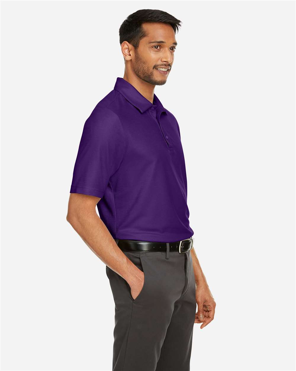 Men's Fusion ChromaSoft™ Pique Polo - OnModelSide - B275A7673 - Campus Purple