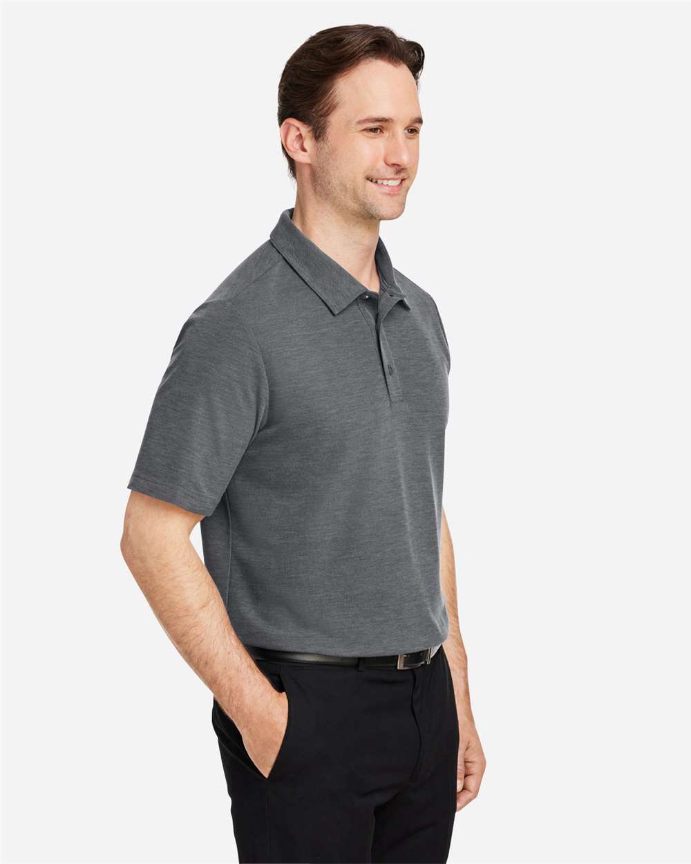 Men's Fusion ChromaSoft™ Pique Polo - OnModelSide - B275A7103 - Carbon Heather