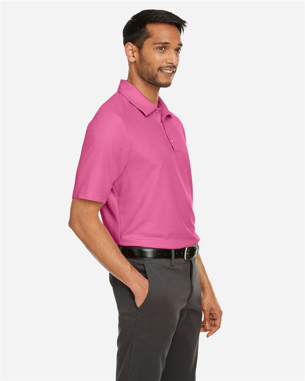 Men's Fusion ChromaSoft™ Pique Polo - OnModelSide - B275A7303 - Charity Pink