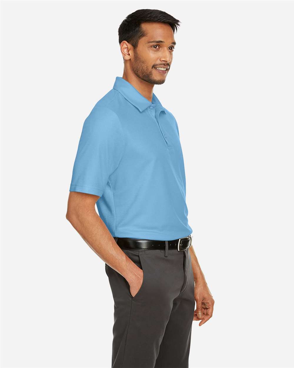 Men's Fusion ChromaSoft™ Pique Polo - OnModelSide - B275A7263 - Columbia Blue