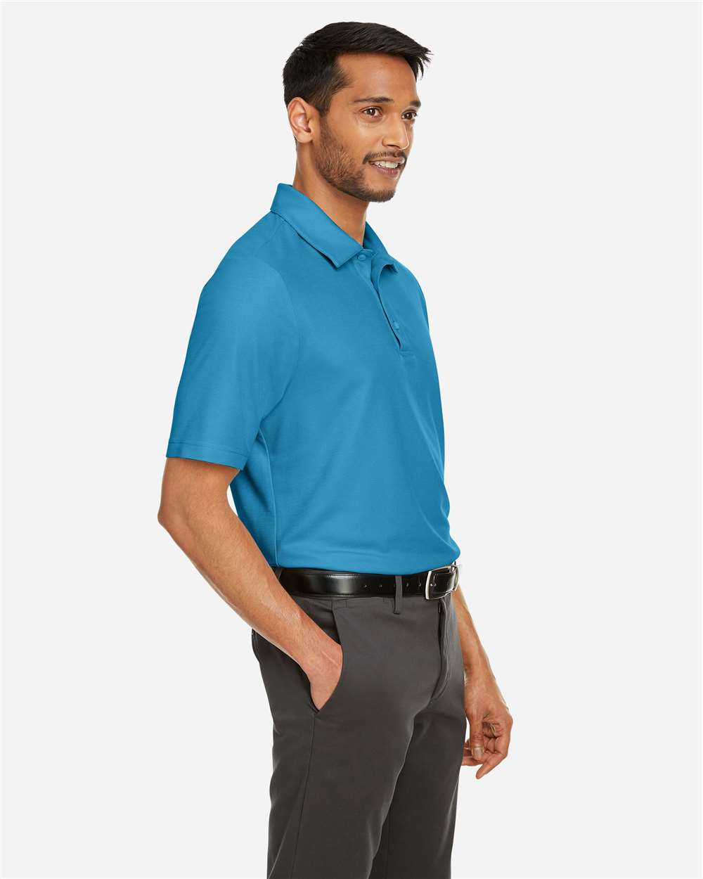Men's Fusion ChromaSoft™ Pique Polo - OnModelSide - B275A7763 - Electric Blue