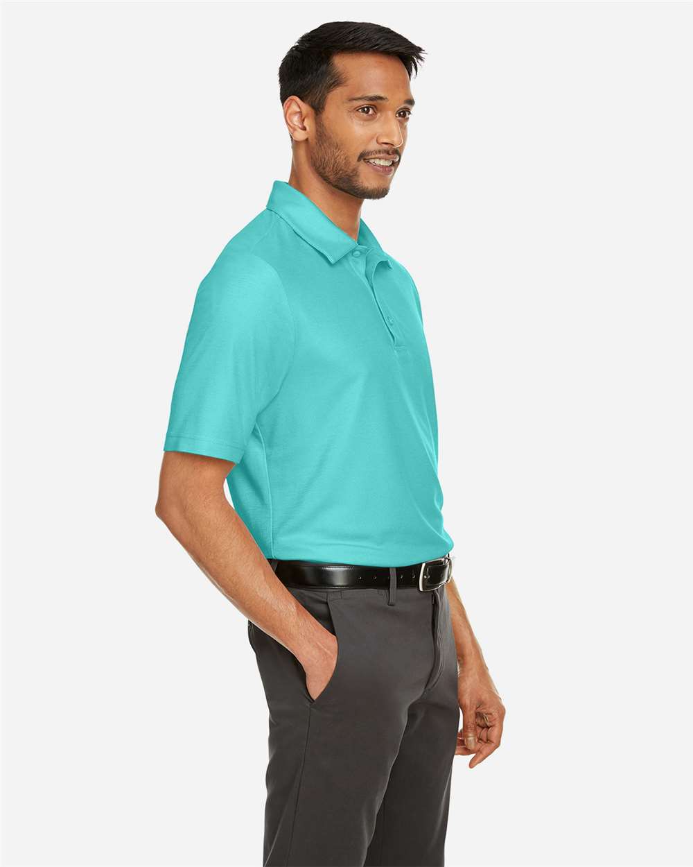 Men's Fusion ChromaSoft™ Pique Polo - OnModelSide - B275A7593 - Sea Glass