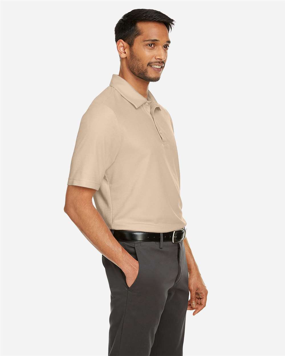 Men's Fusion ChromaSoft™ Pique Polo - OnModelSide - B275A7733 - Stone