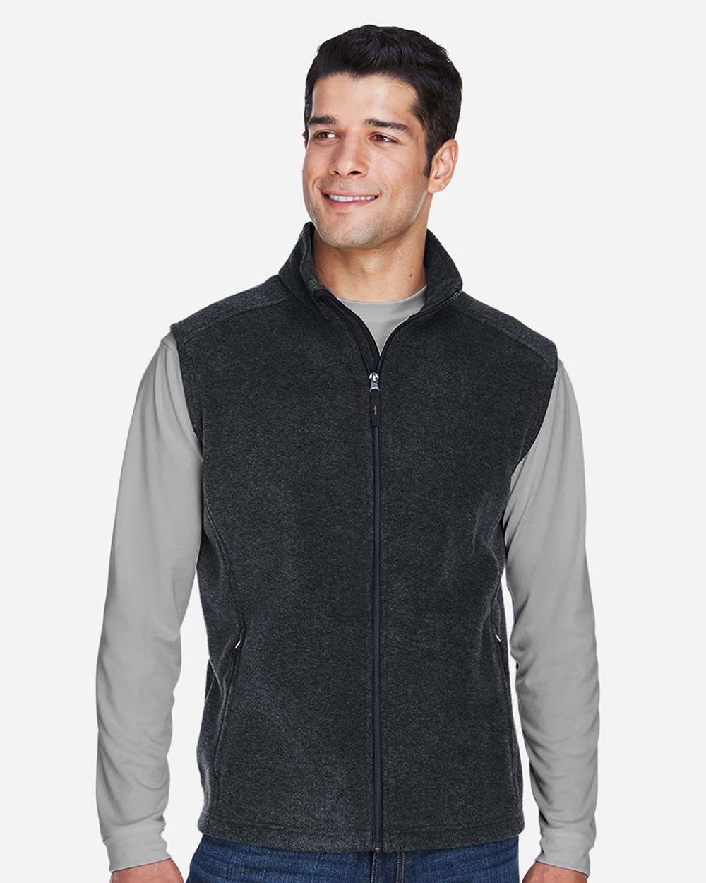 Men's Journey Fleece Vest - OnModelFront - B235A7583 - Heather Charcoal