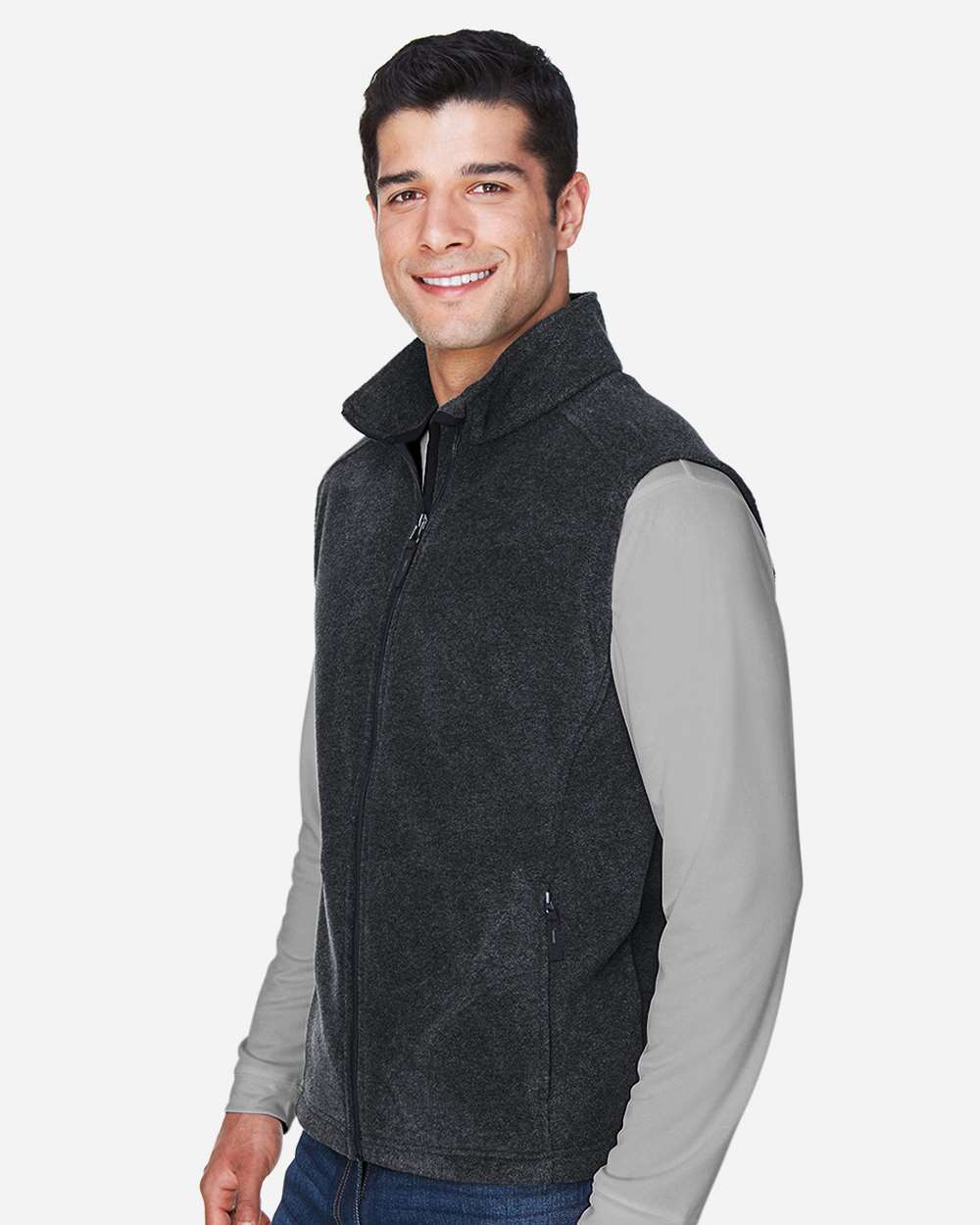 Men's Journey Fleece Vest - OnModelSide - B235A7583 - Heather Charcoal
