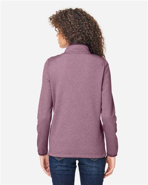 Women's Venture Heathered Stripe Quarter-Zip Pullover - OnModelBack - B318A7543 - Burgundy/ White