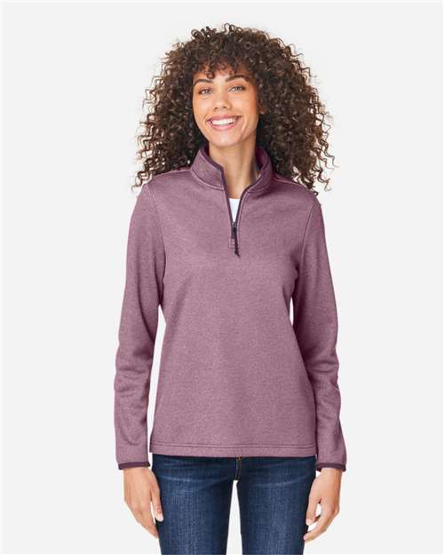 Women's Venture Heathered Stripe Quarter-Zip Pullover - OnModelFront - B318A7543 - Burgundy/ White
