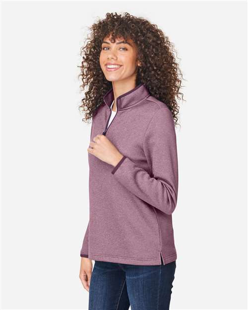 Women's Venture Heathered Stripe Quarter-Zip Pullover - OnModelSide - B318A7543 - Burgundy/ White