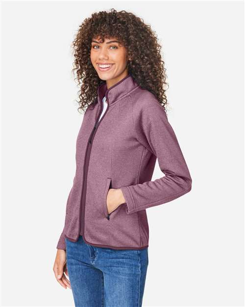 Women's Venture Heathered Stripe Full-Zip Jacket - OnModelSide - B316A7544 - Burgundy/ White