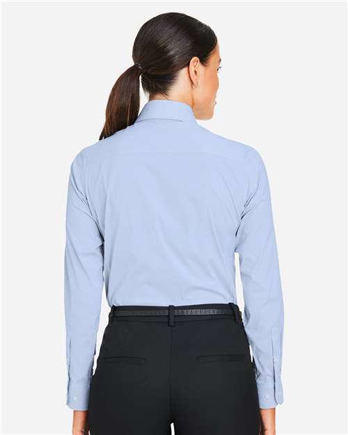 Women's CrownLux Performance® Microstripe Dress Shirt - OnModelBack - B686B2254 - French Blue/ White