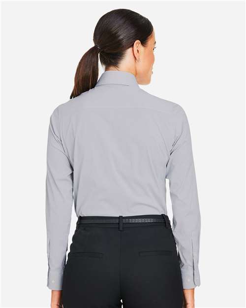 Women's CrownLux Performance® Microstripe Dress Shirt - OnModelBack - B686B2137 - Graphite/ White
