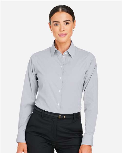 Women's CrownLux Performance® Microstripe Dress Shirt - OnModelFront - B686B2137 - Graphite/ White