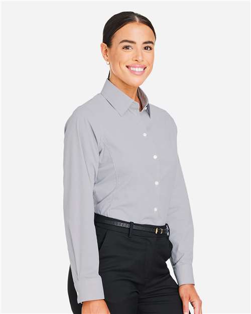 Women's CrownLux Performance® Microstripe Dress Shirt - OnModelSide - B686B2137 - Graphite/ White