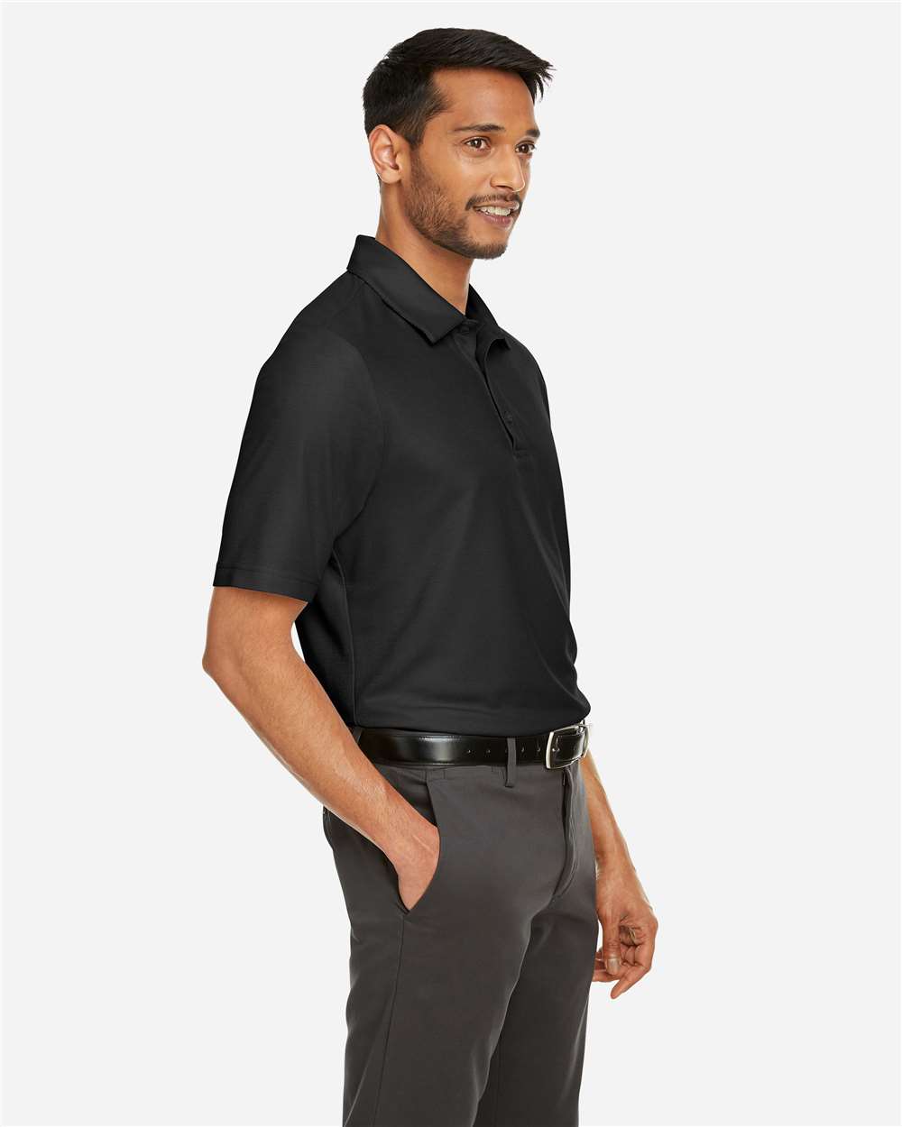 Men's Tall Fusion ChromaSoft™ Pique Polo - OnModelSide - B279A7505 - Black