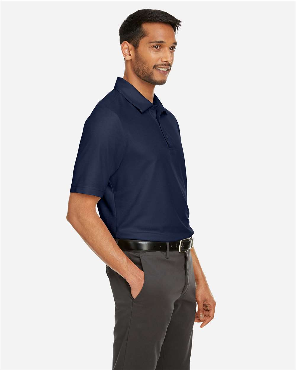 Men's Tall Fusion ChromaSoft™ Pique Polo - OnModelSide - B279A7655 - Classic Navy