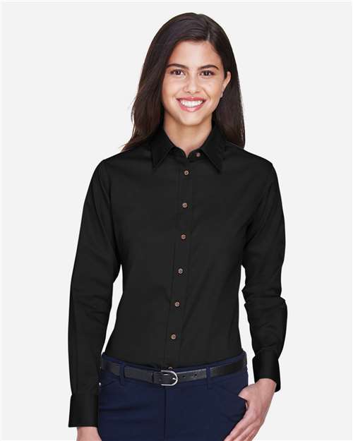 Women's Easy Blend™ Long Sleeve Twill Dress Shirt with Stain-Release - OnModelFront - B240B9506 - Black