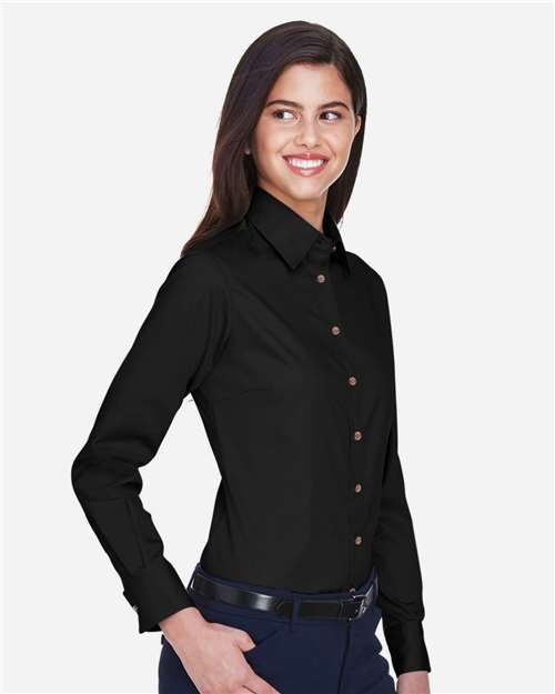 Women's Easy Blend™ Long Sleeve Twill Dress Shirt with Stain-Release - OnModelSide - B240B9506 - Black