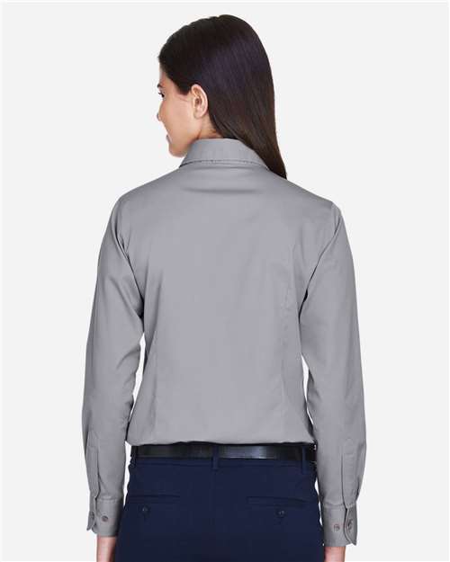 Women's Easy Blend™ Long Sleeve Twill Dress Shirt with Stain-Release - OnModelBack - B240B9092 - Dark Grey