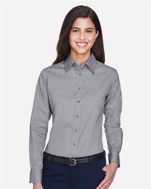 Women's Easy Blend™ Long Sleeve Twill Dress Shirt with Stain-Release - OnModelFront - B240B9092 - Dark Grey