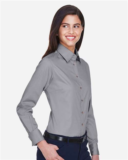 Women's Easy Blend™ Long Sleeve Twill Dress Shirt with Stain-Release - OnModelSide - B240B9092 - Dark Grey