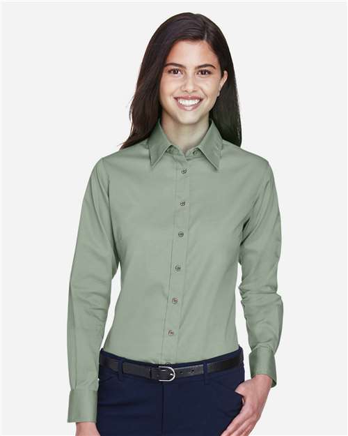 Women's Easy Blend™ Long Sleeve Twill Dress Shirt with Stain-Release - OnModelFront - B240B9544 - Dill