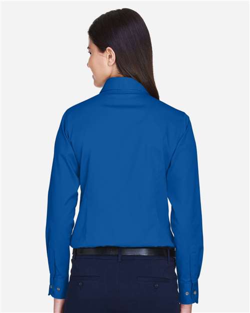 Women's Easy Blend™ Long Sleeve Twill Dress Shirt with Stain-Release - OnModelBack - B240B9752 - French Blue