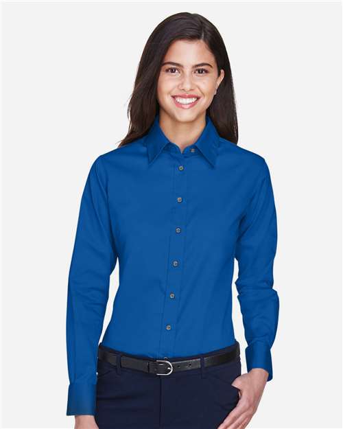 Women's Easy Blend™ Long Sleeve Twill Dress Shirt with Stain-Release - OnModelFront - B240B9752 - French Blue