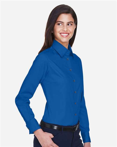 Women's Easy Blend™ Long Sleeve Twill Dress Shirt with Stain-Release - OnModelSide - B240B9752 - French Blue