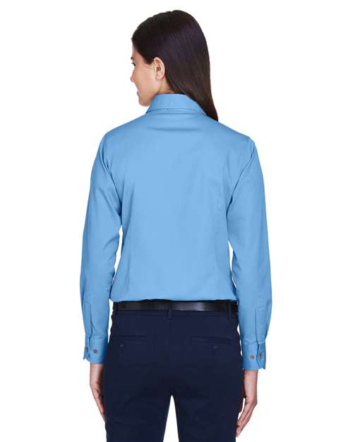 Women's Easy Blend™ Long Sleeve Twill Dress Shirt with Stain-Release - OnModelBack - B240B9252 - Light College Blue