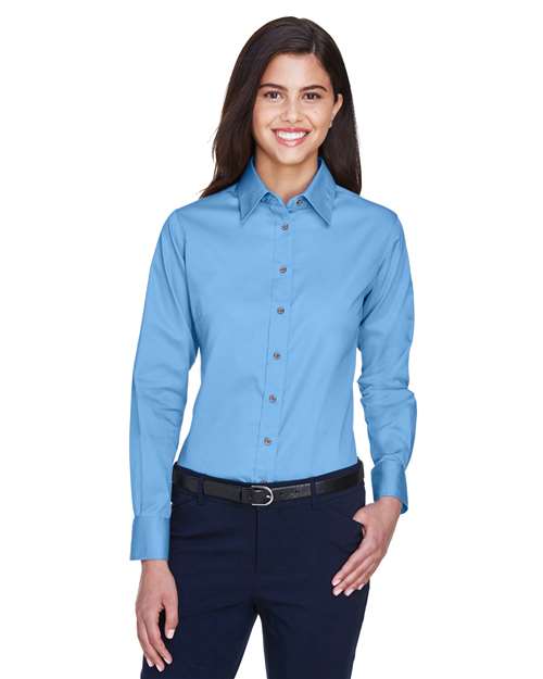 Women's Easy Blend™ Long Sleeve Twill Dress Shirt with Stain-Release - OnModelFront - B240B9252 - Light College Blue