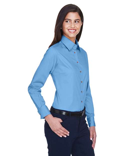Women's Easy Blend™ Long Sleeve Twill Dress Shirt with Stain-Release - OnModelSide - B240B9252 - Light College Blue