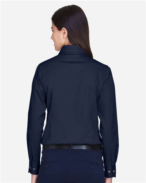 Women's Easy Blend™ Long Sleeve Twill Dress Shirt with Stain-Release - OnModelBack - B240B9112 - Navy