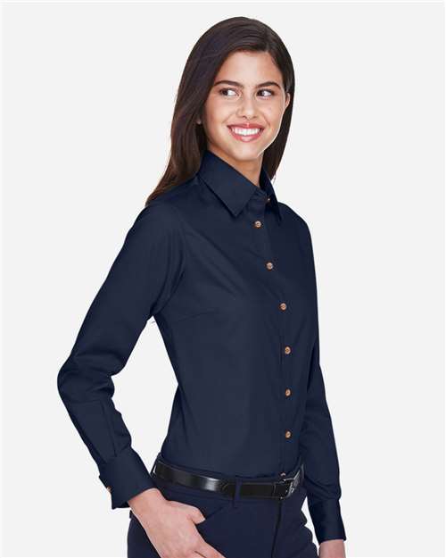 Women's Easy Blend™ Long Sleeve Twill Dress Shirt with Stain-Release - OnModelSide - B240B9112 - Navy