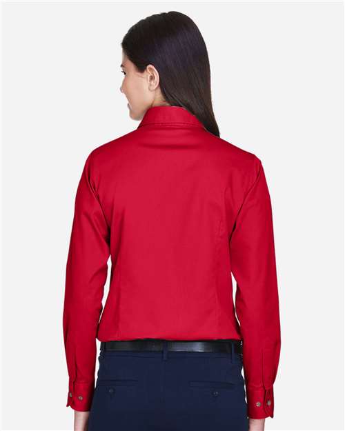 Women's Easy Blend™ Long Sleeve Twill Dress Shirt with Stain-Release - OnModelBack - B240B9703 - Red