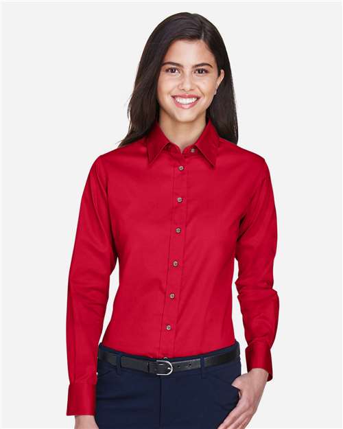 Women's Easy Blend™ Long Sleeve Twill Dress Shirt with Stain-Release - OnModelFront - B240B9703 - Red