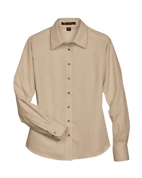 Women's Easy Blend™ Long Sleeve Twill Dress Shirt with Stain-Release - Front - B240B9122 - Stone
