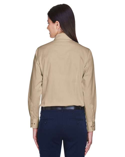 Women's Easy Blend™ Long Sleeve Twill Dress Shirt with Stain-Release - OnModelBack - B240B9122 - Stone