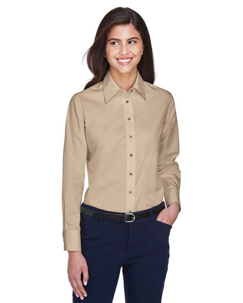 Women's Easy Blend™ Long Sleeve Twill Dress Shirt with Stain-Release - OnModelFront - B240B9122 - Stone