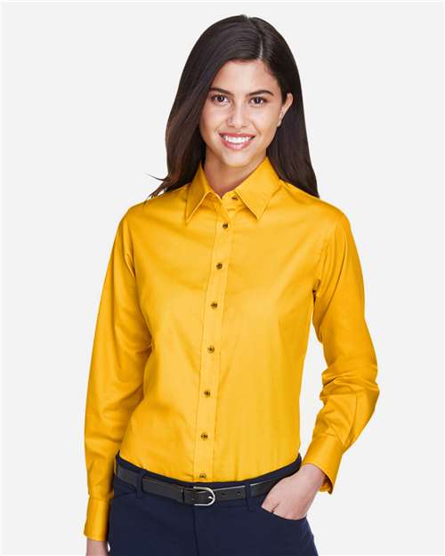 Women's Easy Blend™ Long Sleeve Twill Dress Shirt with Stain-Release - OnModelFront - B240B9132 - Sunray Yellow