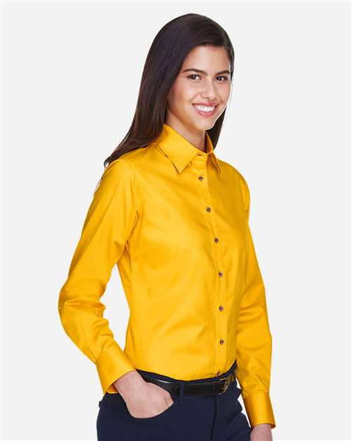 Women's Easy Blend™ Long Sleeve Twill Dress Shirt with Stain-Release - OnModelSide - B240B9132 - Sunray Yellow