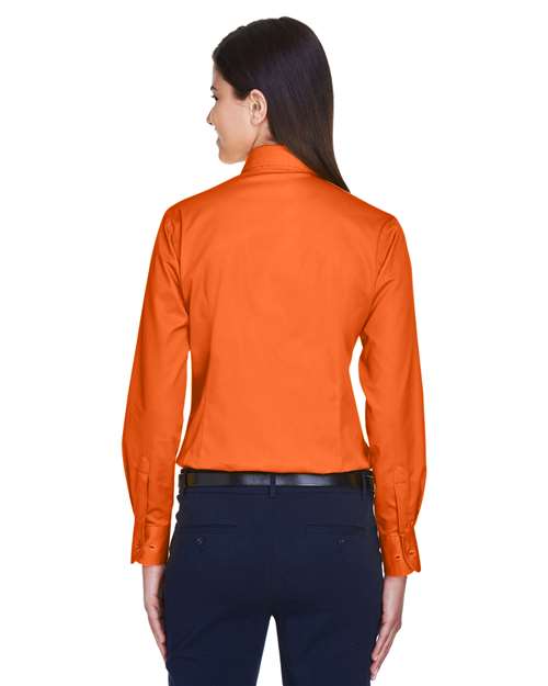 Women's Easy Blend™ Long Sleeve Twill Dress Shirt with Stain-Release - OnModelBack - B240B9662 - Team Orange