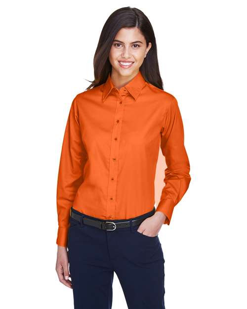 Women's Easy Blend™ Long Sleeve Twill Dress Shirt with Stain-Release - OnModelFront - B240B9662 - Team Orange