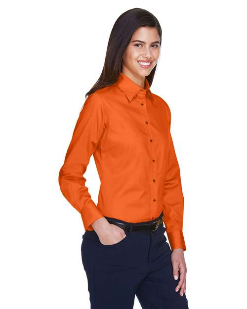 Women's Easy Blend™ Long Sleeve Twill Dress Shirt with Stain-Release - OnModelSide - B240B9662 - Team Orange