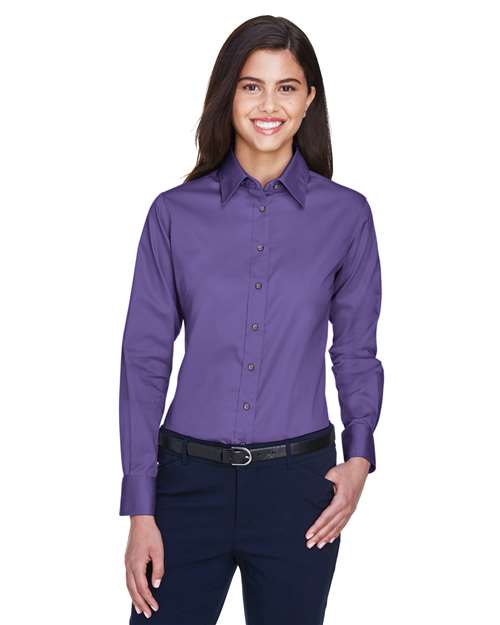 Women's Easy Blend™ Long Sleeve Twill Dress Shirt with Stain-Release - OnModelFront - B240B9672 - Team Purple