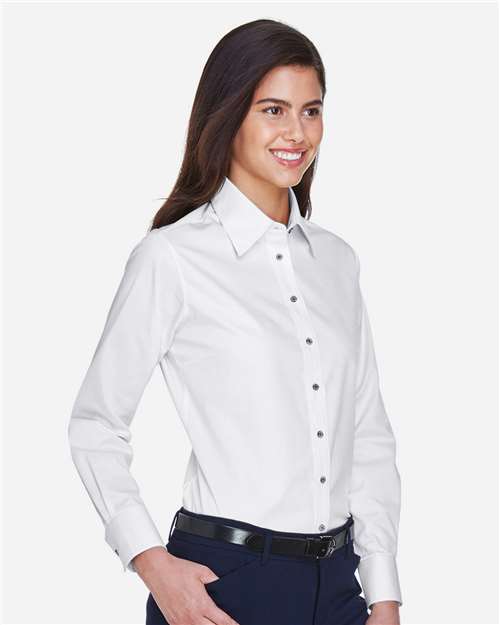 Women's Easy Blend™ Long Sleeve Twill Dress Shirt with Stain-Release - OnModelSide - B240B9003 - White