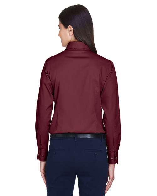 Women's Easy Blend™ Long Sleeve Twill Dress Shirt with Stain-Release - OnModelBack - B240B9532 - Wine