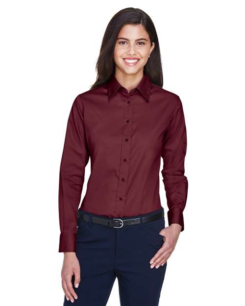 Women's Easy Blend™ Long Sleeve Twill Dress Shirt with Stain-Release - OnModelFront - B240B9532 - Wine